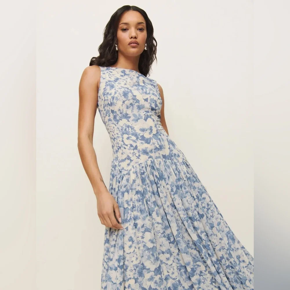 Reformation Camella Dress In Larkspur, worn once - Picture 2 of 16